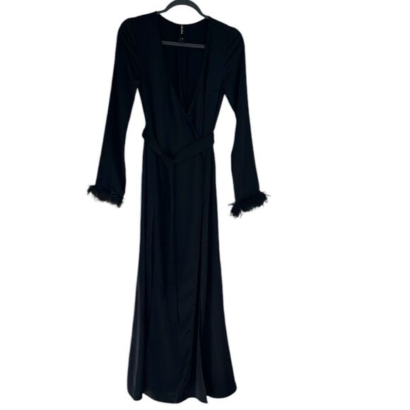 FOR LOVE & LEMONS Floral Trim Robe Black Size XS - Picture 3 of 13